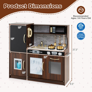 Interactive toddler kitchen with multiple cooking and cleaning stations
