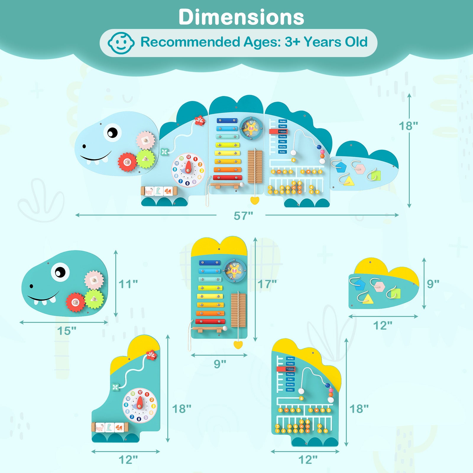 Interactive wall learning board with 11 engaging educational activities