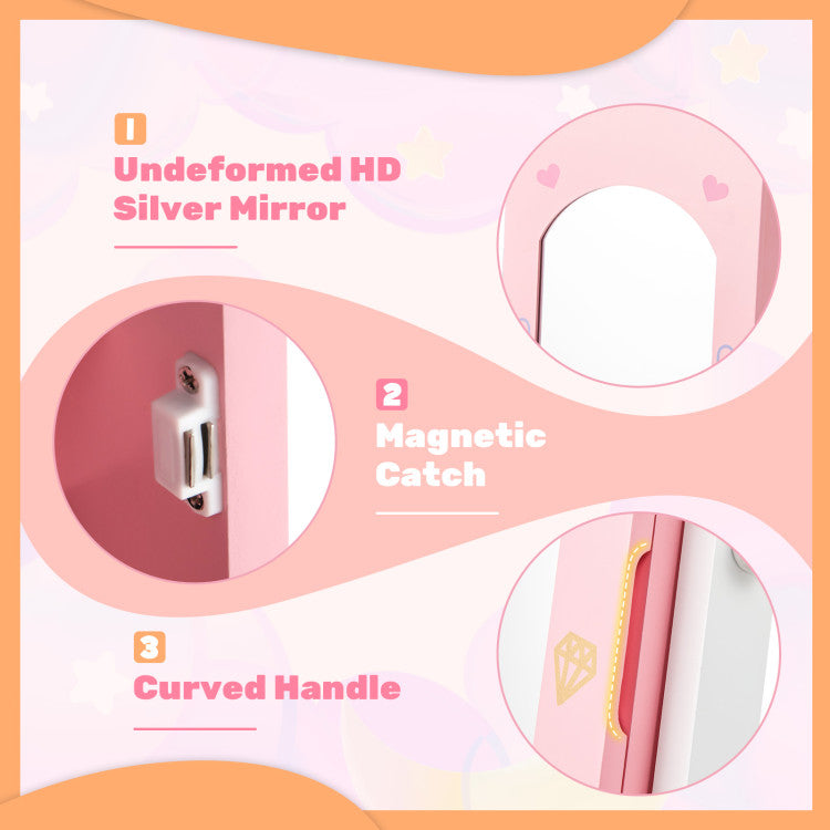 Product packaging with features highlighted: undeformed HD silver mirror, magnetic catch, and curved handle.