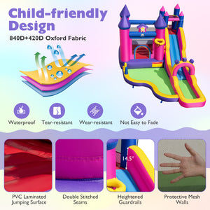 Inflatable castle with slide and bounce house, featuring waterproof, tear-resistant, wear-resistant, and fade-resistant fabric.