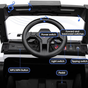 Dashboard and controls of 12V kids electric dump truck ride-on car