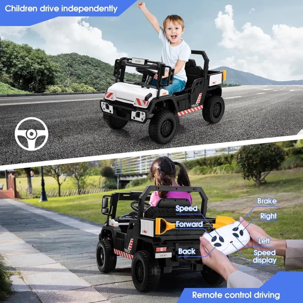 Shovel accessory included with 12V kids dump truck ride-on car