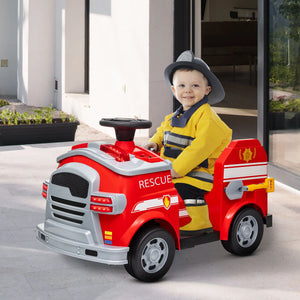 12V kids fire truck ride-on toy with flashing lights and siren sounds