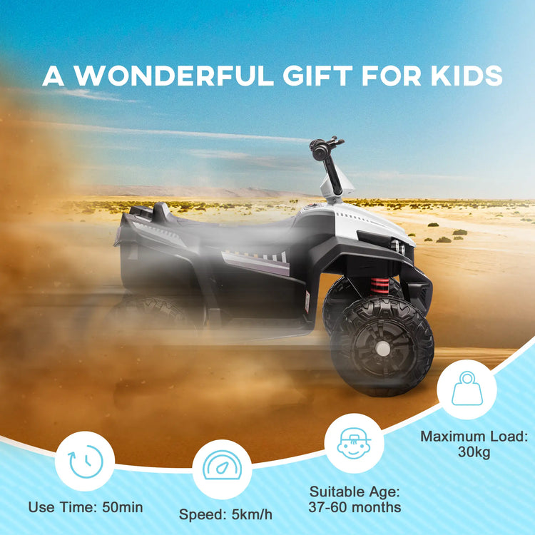 White kids 12V ATV ride-on with forward and backward driving functions