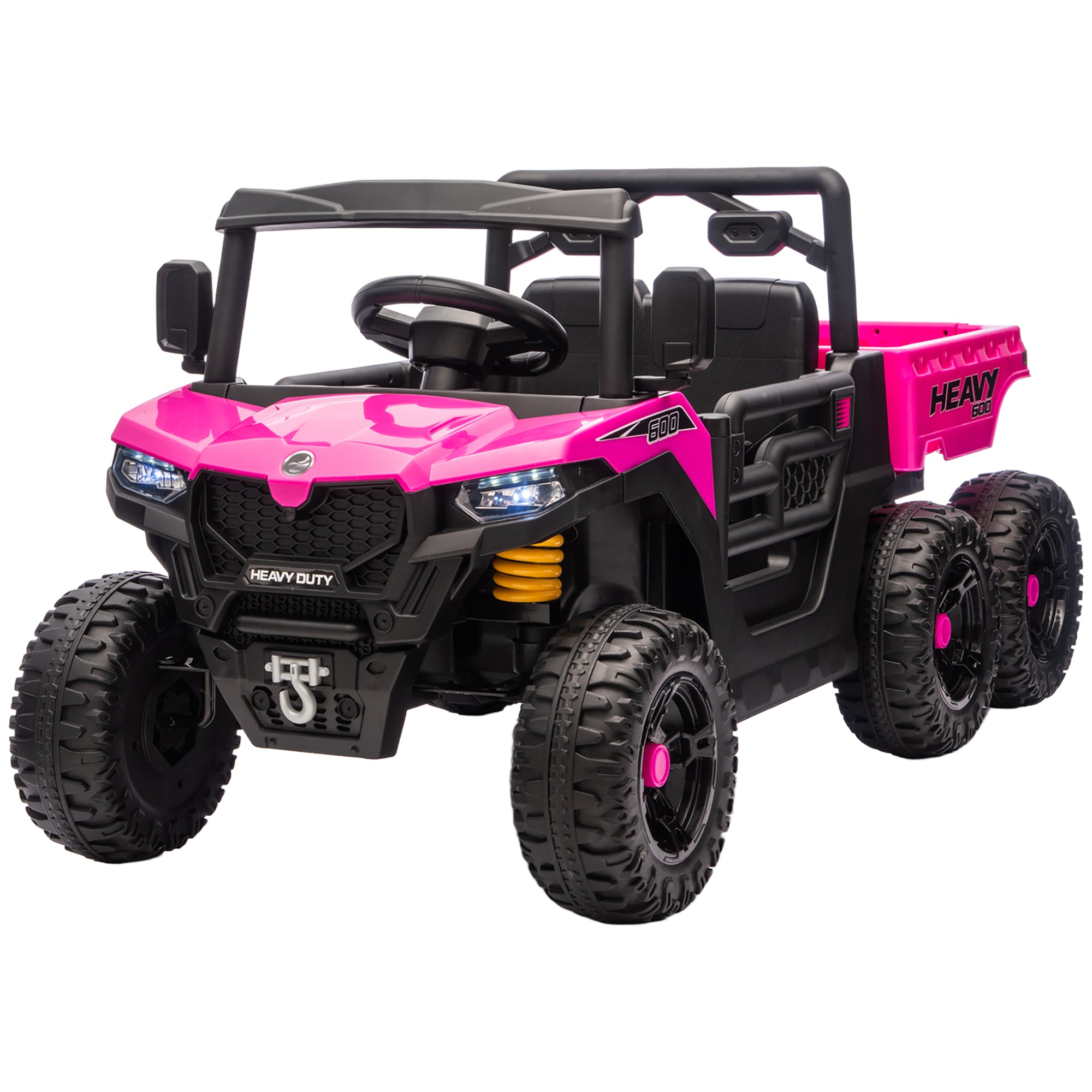 Pink and black toy off-road vehicle on a white background