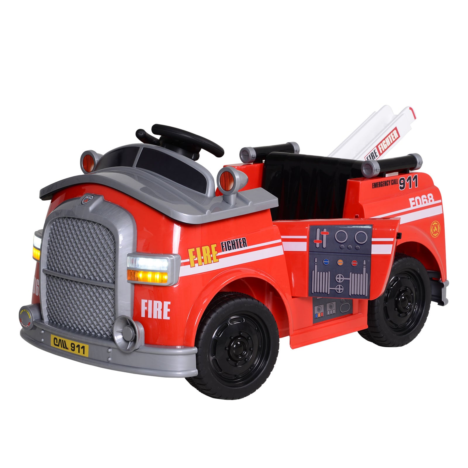 6V electric fire truck ride-on toy for kids with red body design