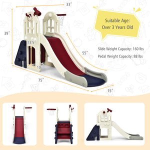 Playground slide with measurements and capacity details on a white background