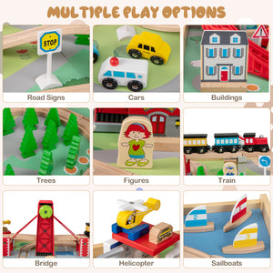 Multifunction kids activity table with complete wooden train set