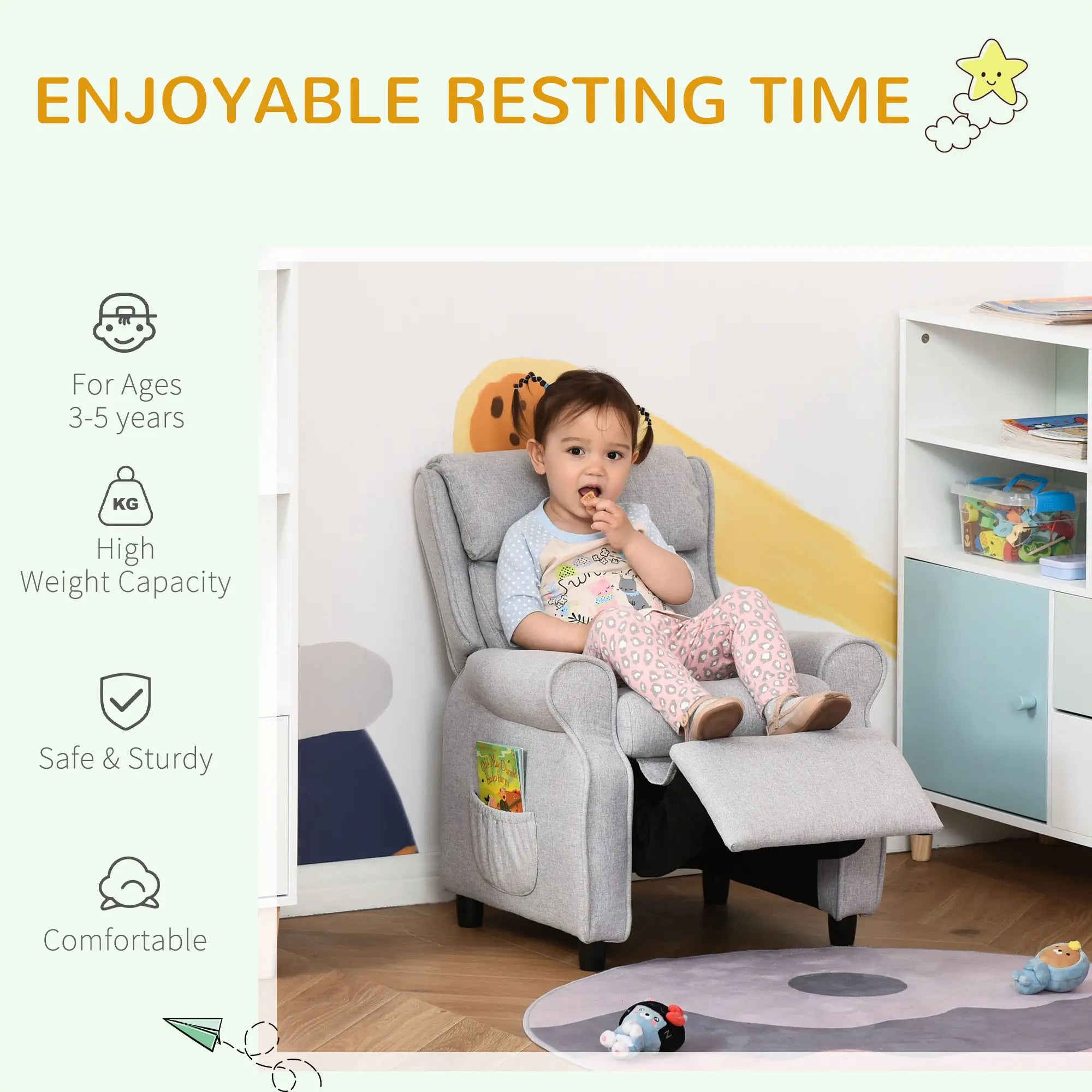 Adjustable kids lounge chair with footrest