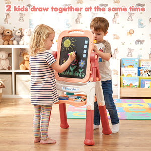 Kids art easel with storage trays pen holders and cup holders2