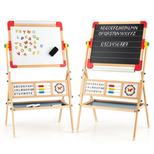 Kids art table created by rotating the easel horizontally