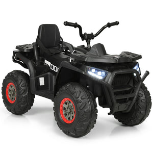 Black ATV with red wheels on a white background
