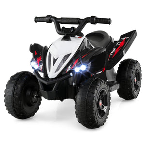 Children's ATV toy with black and white design on a white background