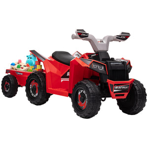 Red toy ATV with a trailer on a white background