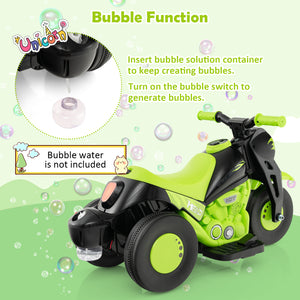 Toy motorcycle with bubble function on a green background