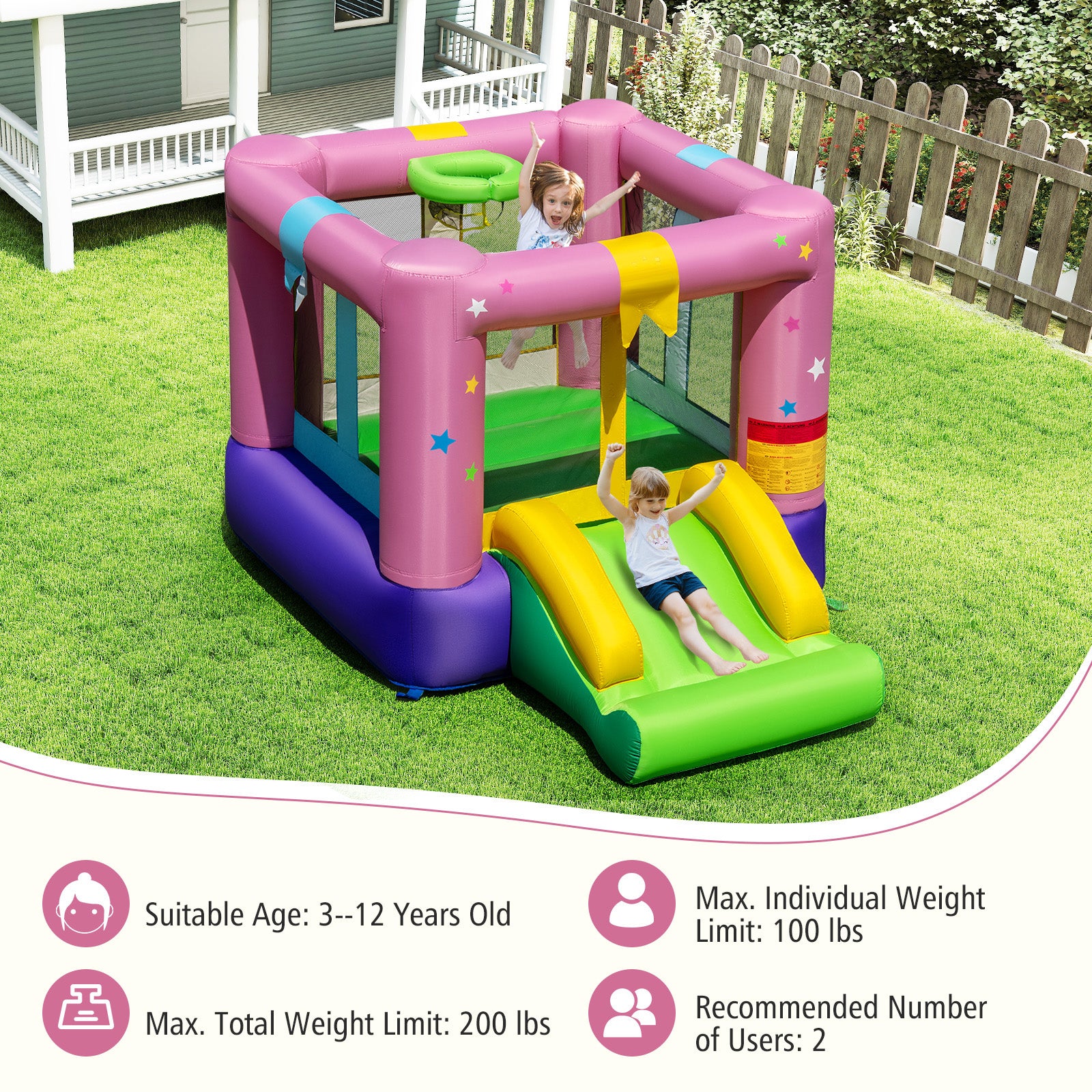 Front view of inflatable bounce house for kids