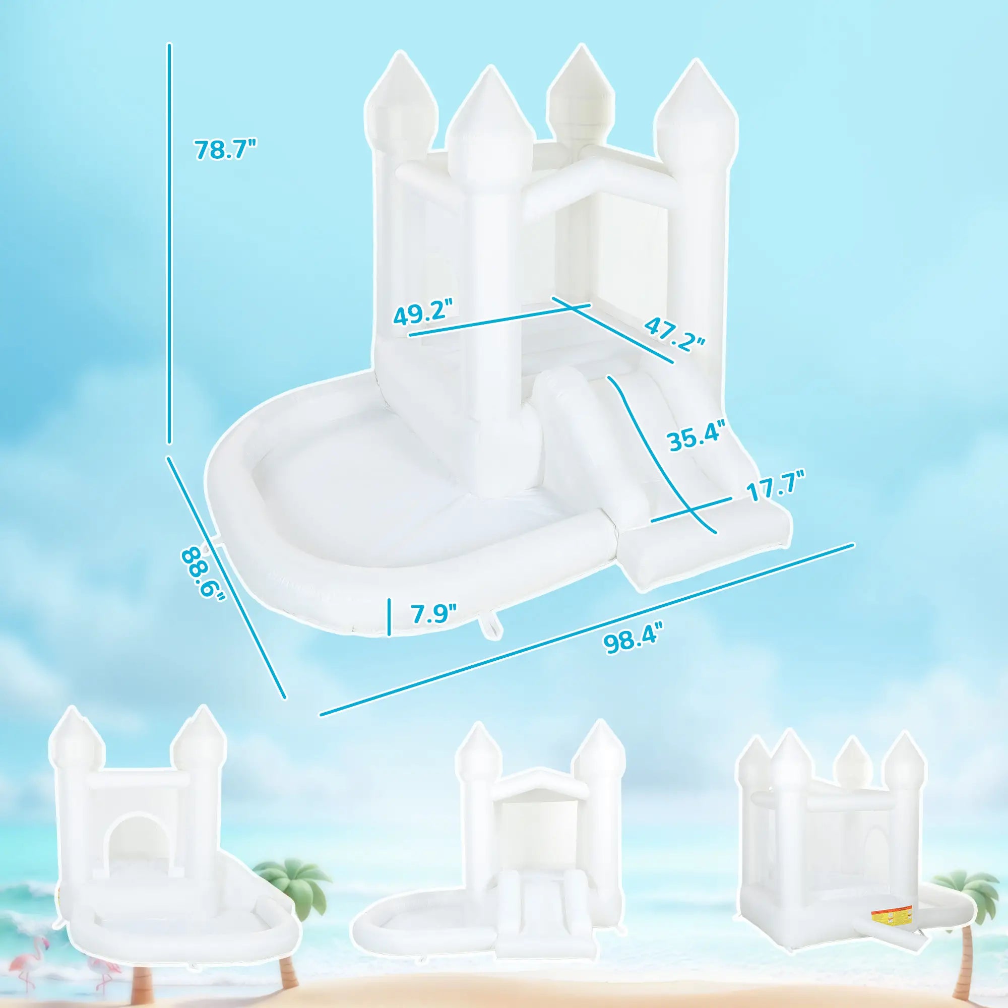 Inflatable bounce house featuring slide and jumping area for children