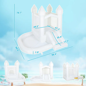 Inflatable bounce house featuring slide and jumping area for children
