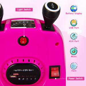 Close-up of a pink electronic device with control elements and labels on a pink background