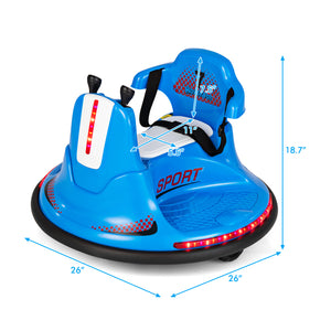 Blue children's bumper car with dimensions on a white background