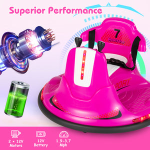 Pink toy car with glowing elements and battery on a white background