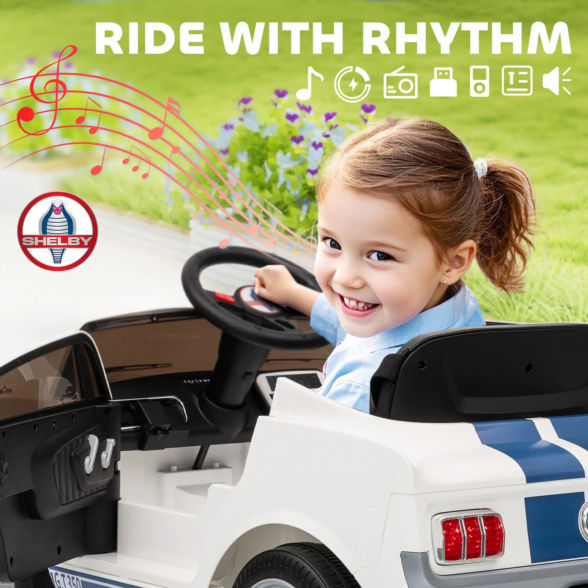 Kids toy car with working LED headlights and taillights
