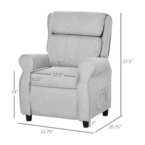 Kids recliner with side pocket storage feature