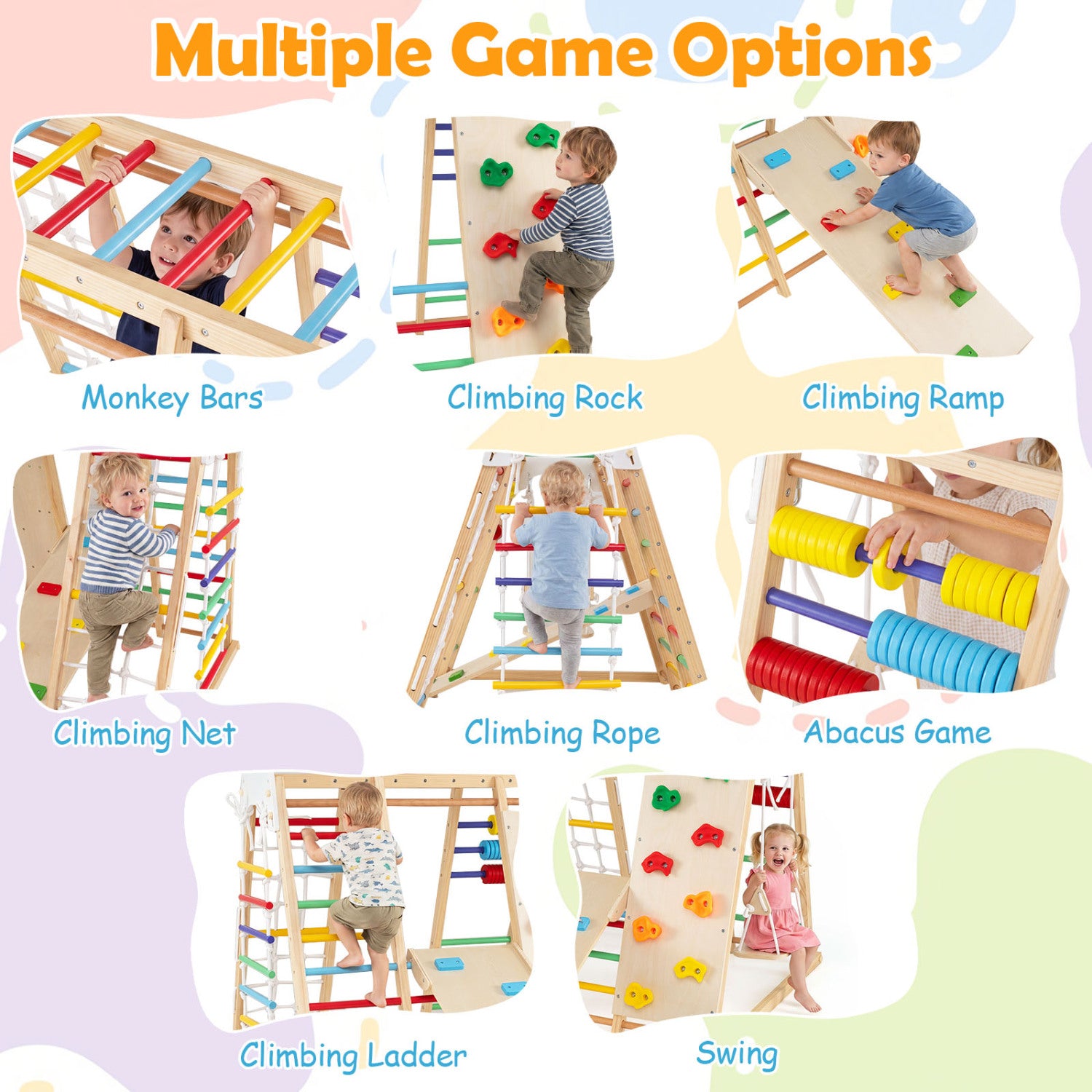 Indoor jungle gym with climbing net for active kids