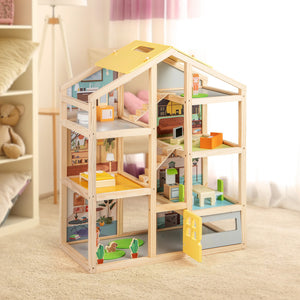 Kids dollhouse with furniture pieces and figures