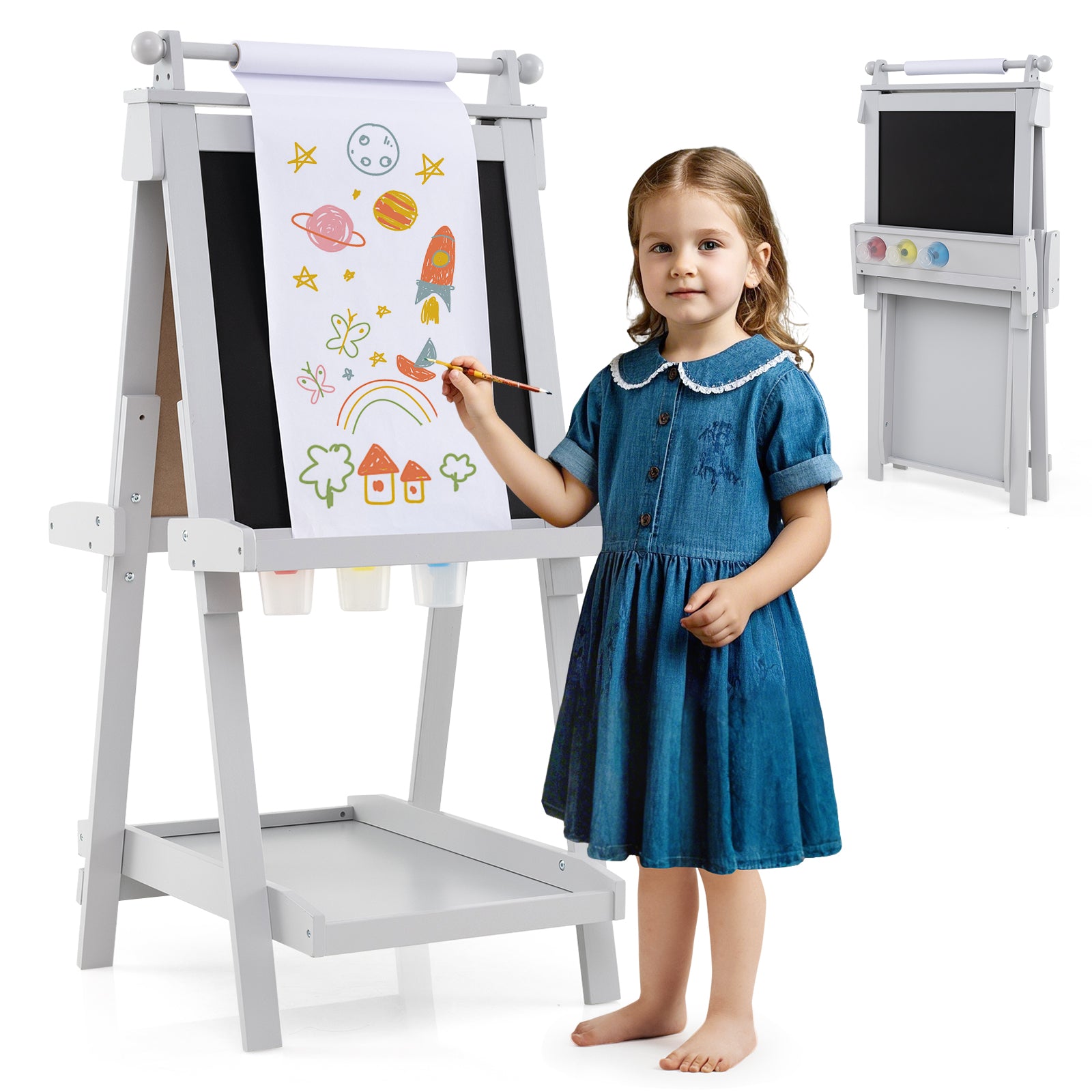 Side view of adjustable kids art easel