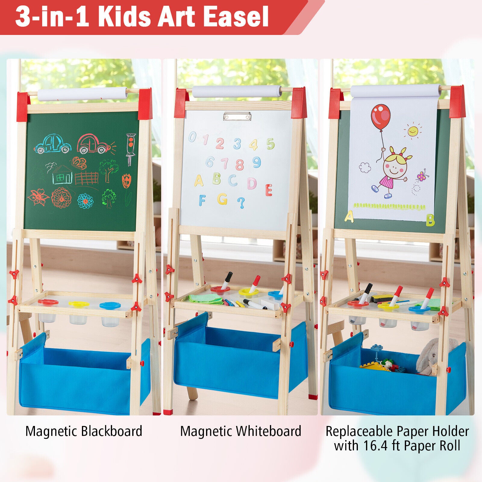 Art easel with spacious storage tray and paint cups