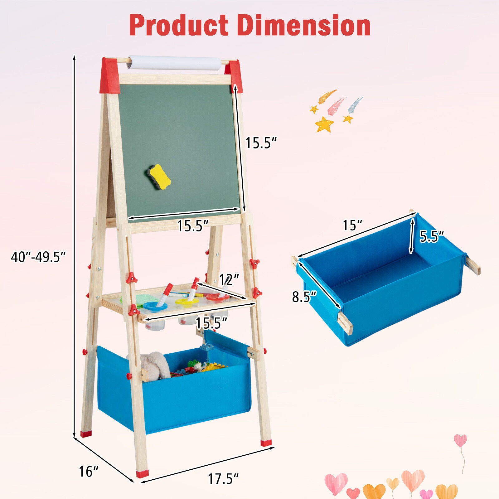 Kids art easel featuring replaceable paper roll for creative drawing