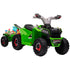 Green toy ATV with a trailer on a white background
