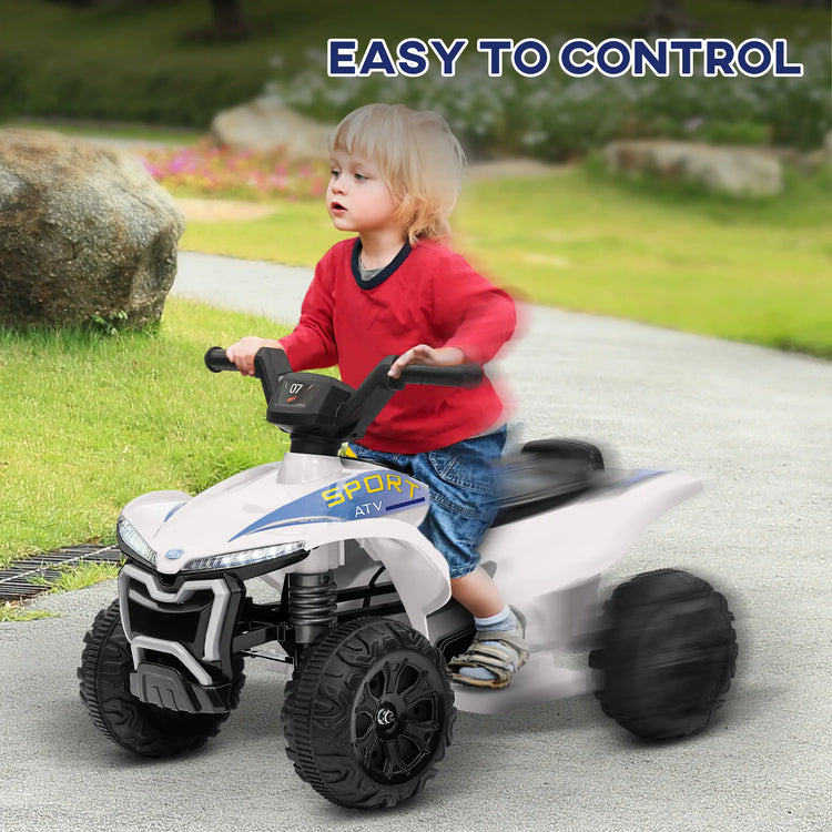 White kids electric ATV featuring simple push-button controls for easy and safe driving