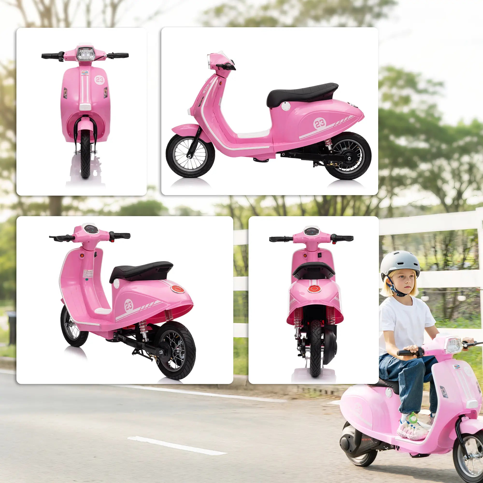 Full body view of kids electric bike