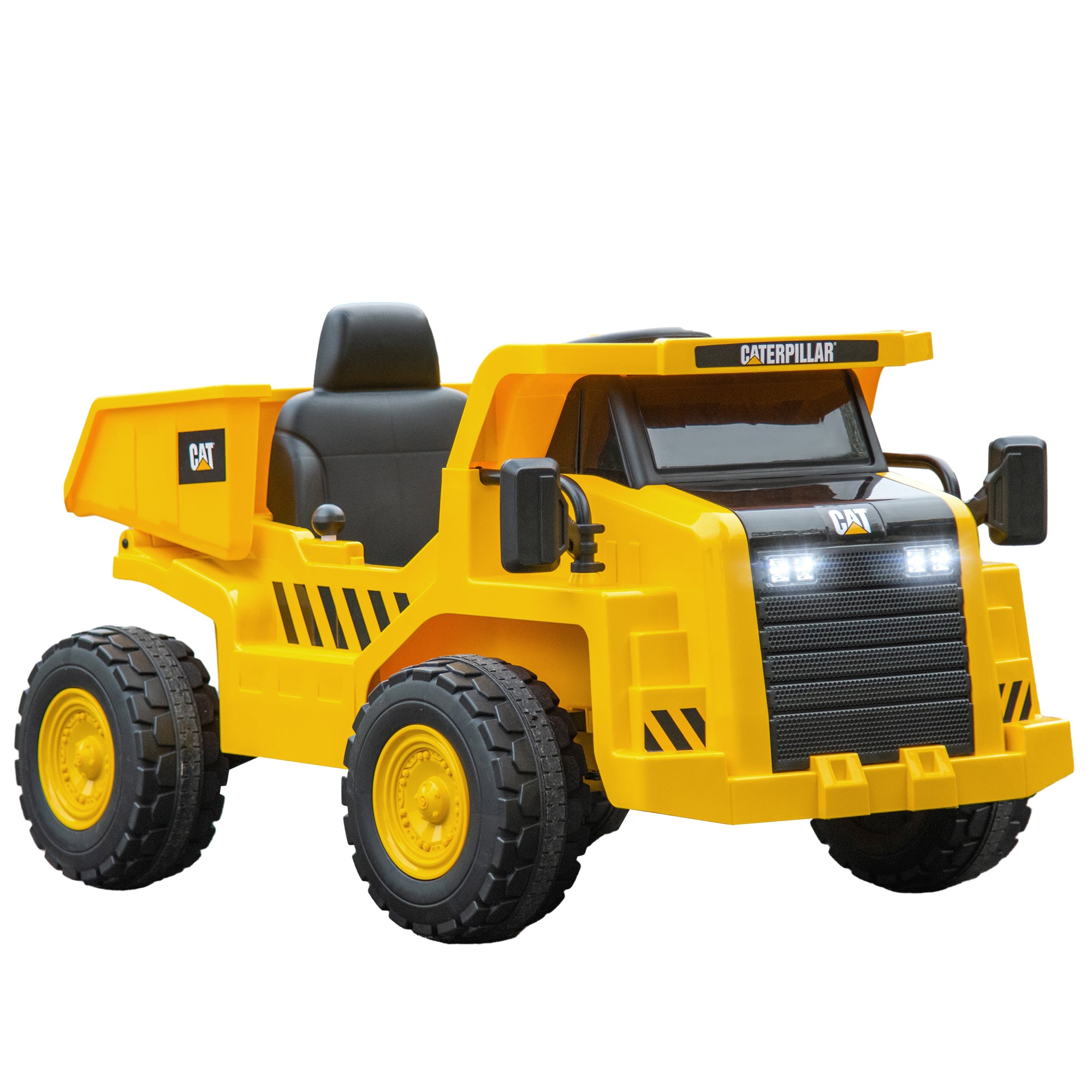 Kids electric construction truck showing remote control and seat
