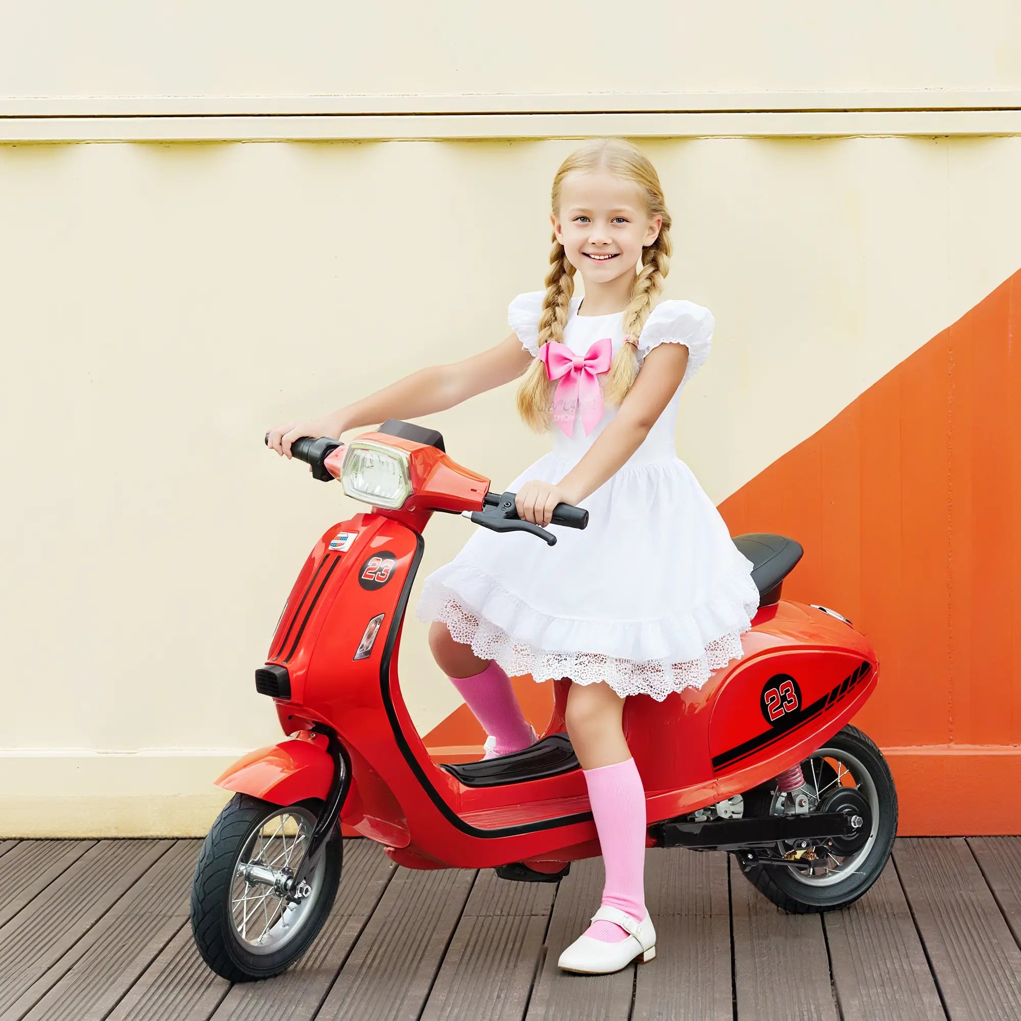 Kids electric motorcycle front angle view