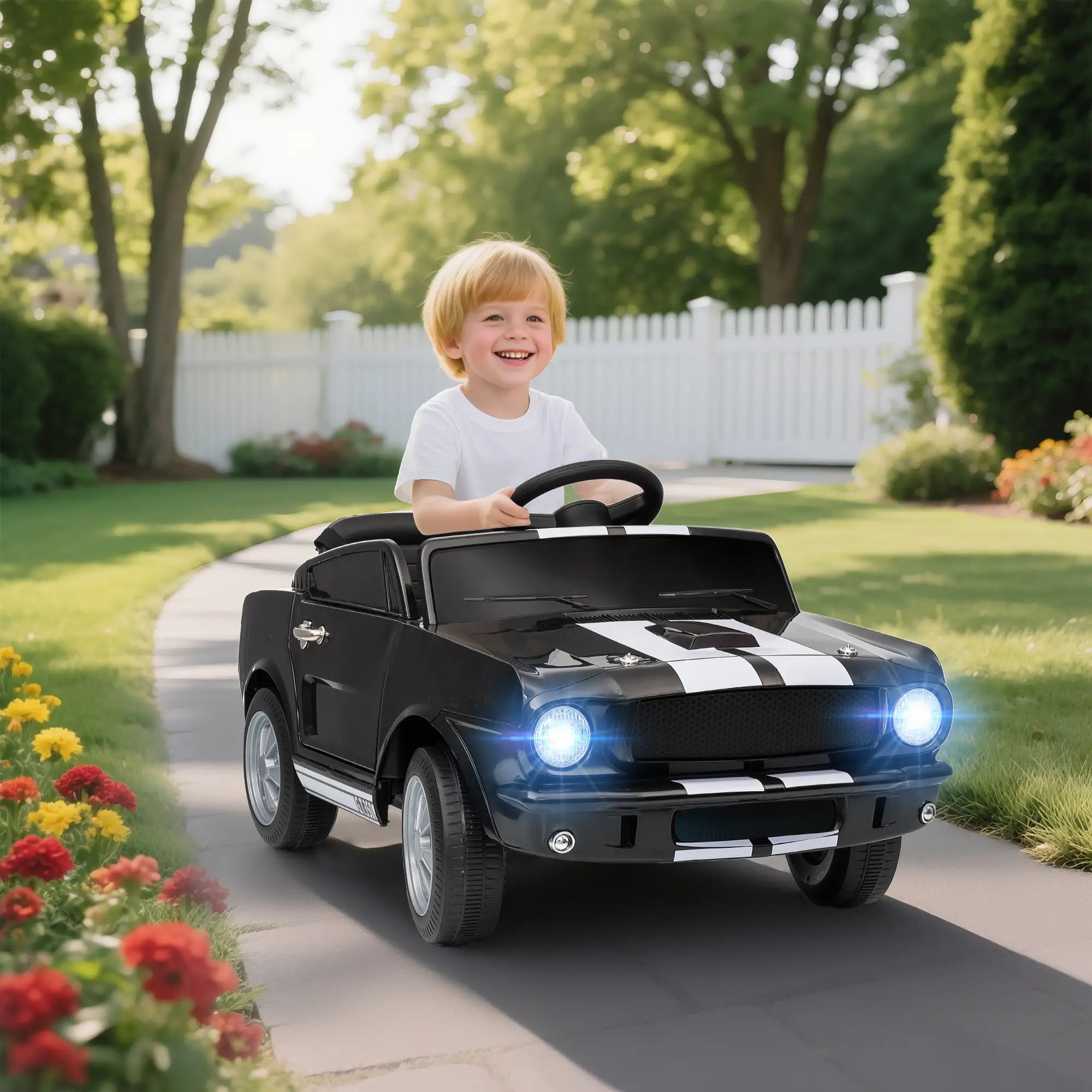 Kids electric ride-on car with remote control and LED lights