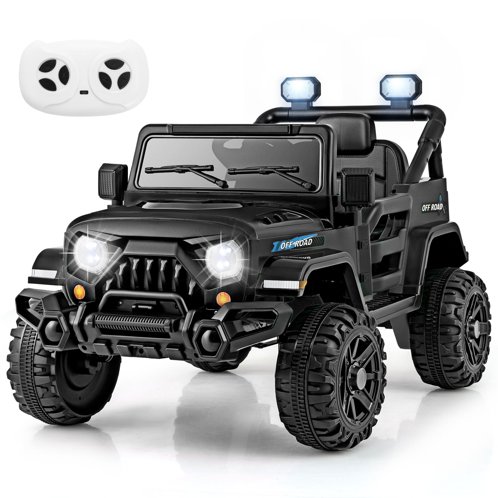 Toy off-road vehicle with remote control on a white background