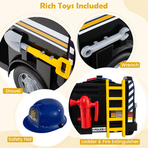 Toy set with tools and safety gear on a beige background