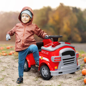 Battery-powered kids fire truck with rechargeable 12V battery and charger