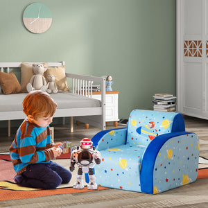Kids sofa fully unfolded into a comfortable sleeper bed