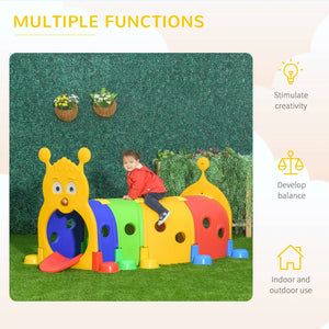 Colorful playground structure with a child on top, set against a green grass background.