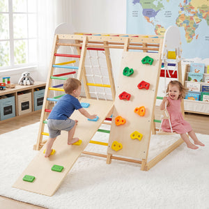 Wooden indoor climber with swing for toddlers and kids