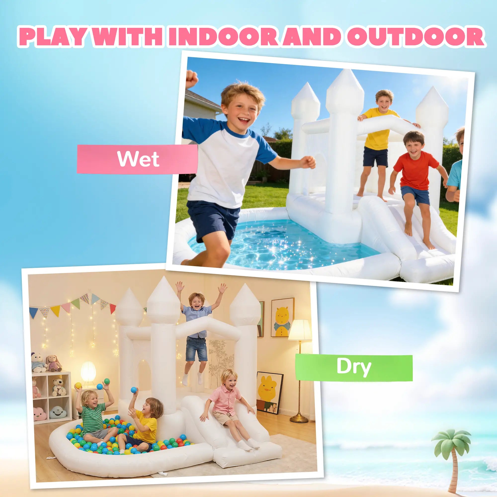 Inflatable kids play center with slide and bouncing area