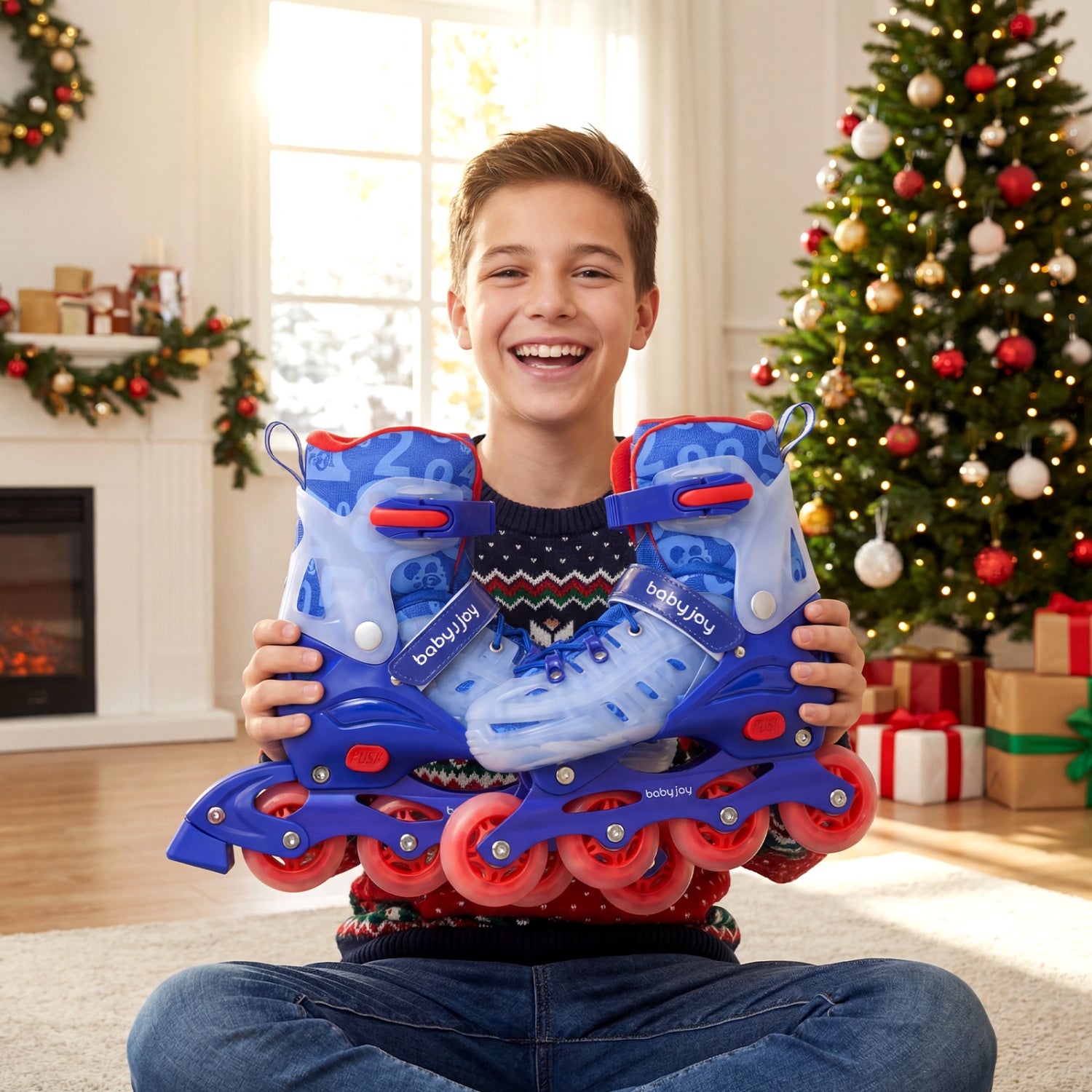 Front view of beginner inline skates with secure fastening system