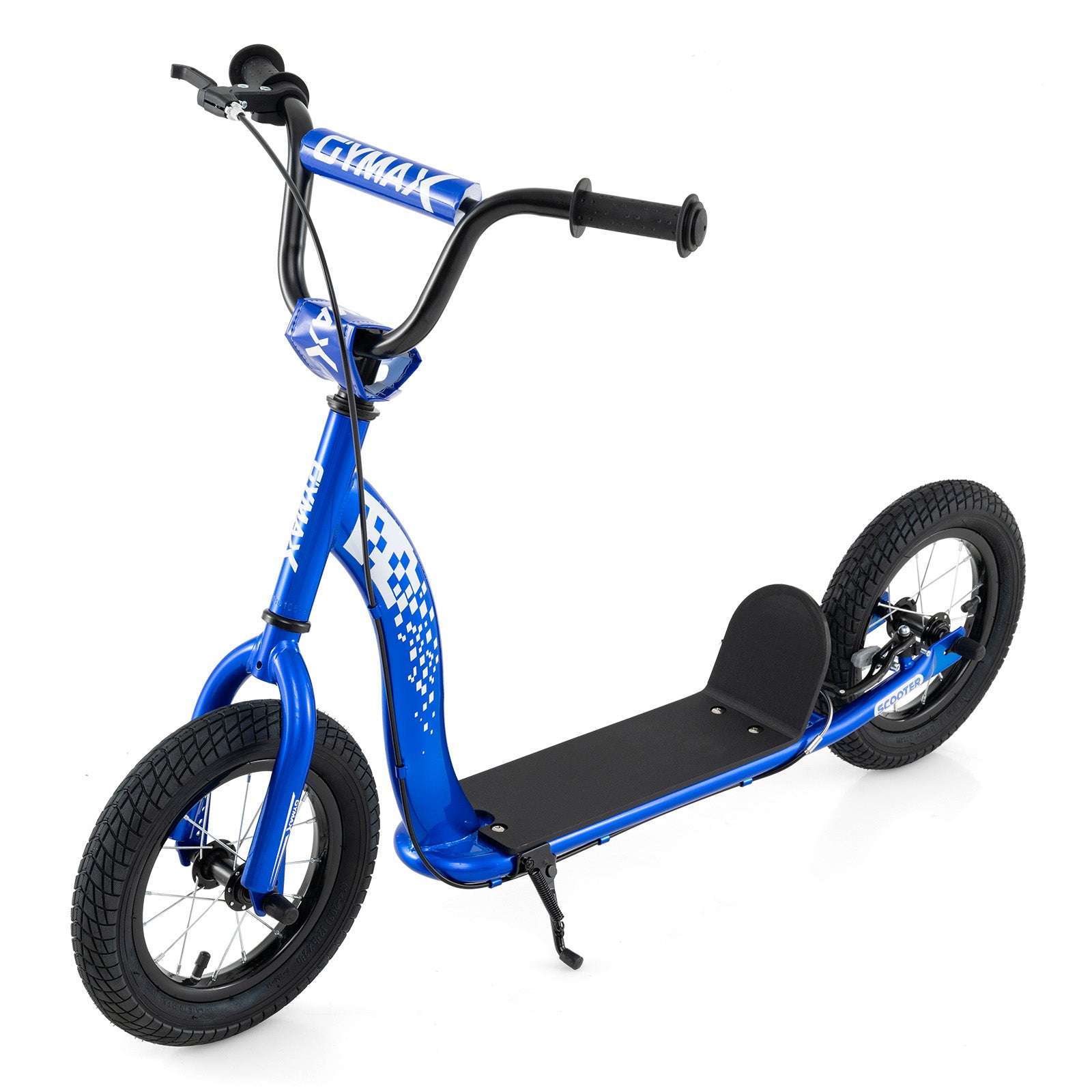 Blue scooter with black seat on a white background