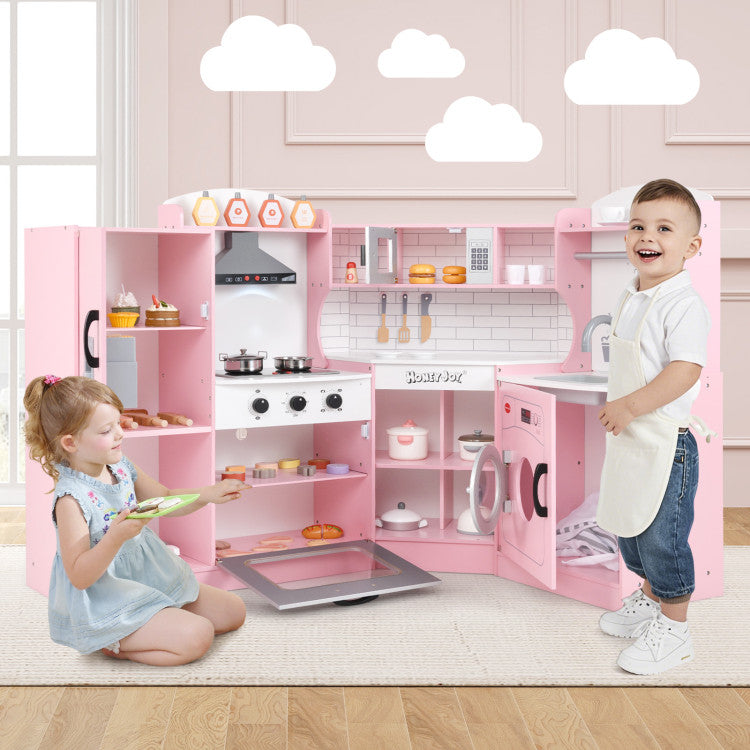 Wooden pretend play kitchen set for children with realistic details