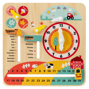Interactive wooden clock toy for preschool children learning time