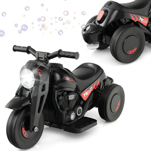 Black and red toy motorcycle with bubble effect on a white background